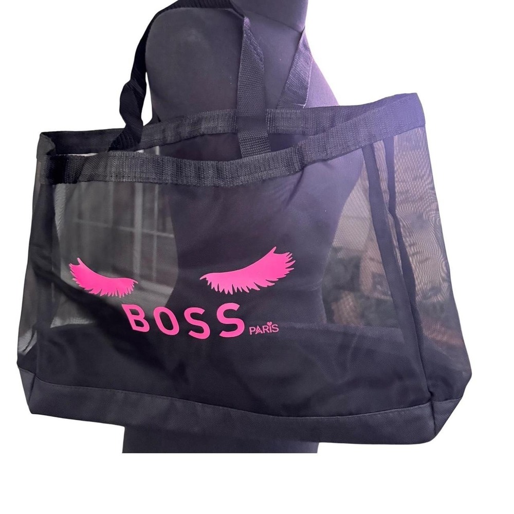 Boss Paris Tote Bag Black Mesh See Through Pink Eyelash Design 18x12x5EUC